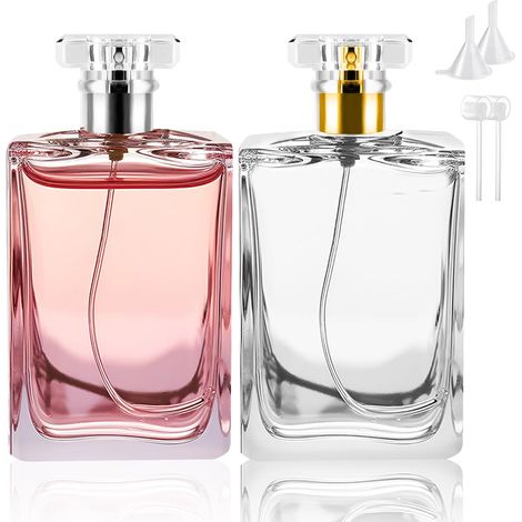 2 atomiseurs parfum 100 ml – flacons vides transparents rechargeables avec pompe et entonnoir pour femme/fille (1/5)