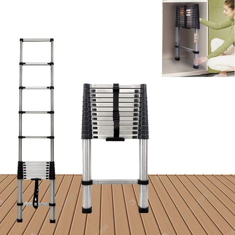 3.8m Telescopic Ladder Multi-purpose Telescopic Folding Ladder with Anti-Slip Rubber Feet & Wide Steps, Extendable Loft Ladder - EN131 Stainless Steel Ladder, 150KG Capacity (1/5)