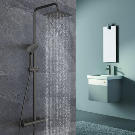 Ocean Sanitaire – Colonne de douche thermostatique 38 °C – Douchette 3 jets – Mitigeur réglable en hauteur – Flexible inox 150 cm – Finition chrome (1/5)