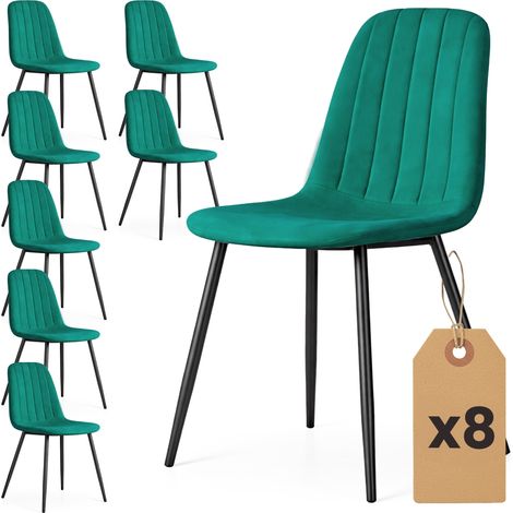 Lot de 8 Chaises en velours matelassées LUMO Vert Bouteille pieds noirs (1/5)