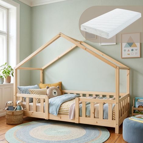 Kinderbett Treviolo 80x160 cm mit Lattenrost und Gitter Holz Natur [en.casa] (1/5)