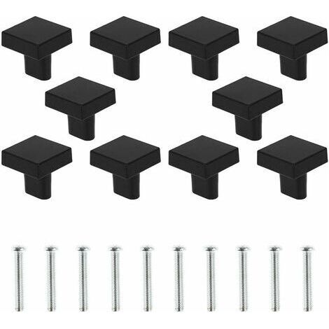 Lot de 10 Boutons de Porte Noir Boutons d'armoire Carrée en Laiton Massif Poignées de Meuble Cuisine Vintage avec Vis pour Armoire Placards Tiroirs (Noir) (1/5)