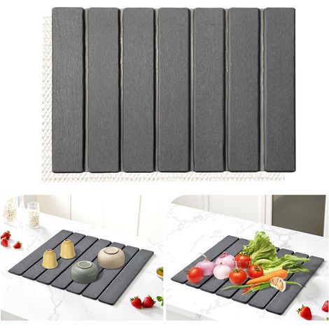 Tappetino scolapiatti, tappetino scolapiatti in terra di diatomee ad asciugatura rapida e altamente assorbente e tappetino scolapiatti per lavello da cucina (grigio scuro, 40 x 30 cm) (1/5)