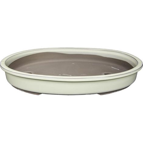 Vaso per bonsai Giapponese Morrisan ovale in gres smaltato bianco 28,5x20,5x4 cm - B23-43a (1/4)