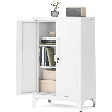 Armadio multiuso per ufficio 40 x 60 x 90 cm armadio per ufficio a 2 ante con serratura mobiletto in acciaio per ufficio/soggiorno bianco 120004834