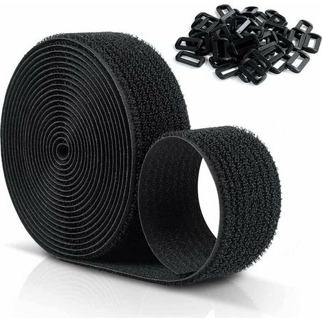Paquete de 10 correas de velcro ajustables reutilizables MX de 25 mm con 50 hebillas de plástico, cierres de velcro de nailon negro fáciles de cortar. (1/4)