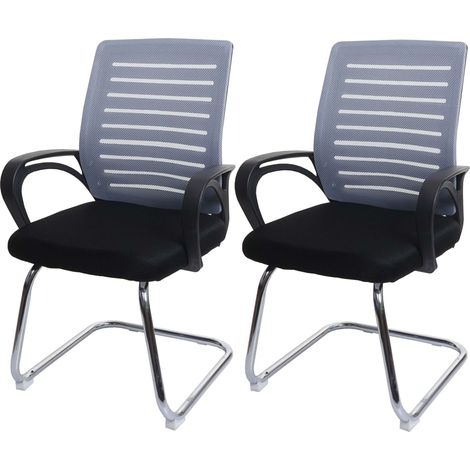 Lot de 2 chaises de conférence HWC-K51 piétement luge - charge max. 150 kg tissu/textile - gris (1/5)