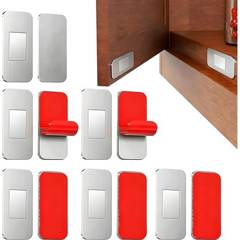 Aimant Porte Placard Ultra Mince 3mm pour Armoire Cuisine, Maintien 4kg par Aimant, Fixation Adhésive Sans Perçage, Fermeture Silencieuse pour Tiroir Coulissant, Lot de 6 Verrous Magnétiques (1/5)