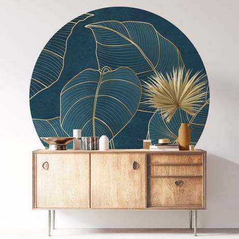 Sticker mural rond / cercle - Motif botanique - Diamètre 30 cm - Adhésif MAT (1/3)