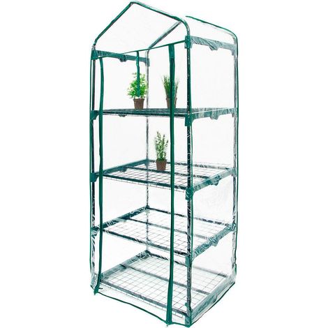 Serre en PVC/Acier Leaf II 4 étagères 69 x 49 x 160 cm Vert avec Porte zippée (1/4)