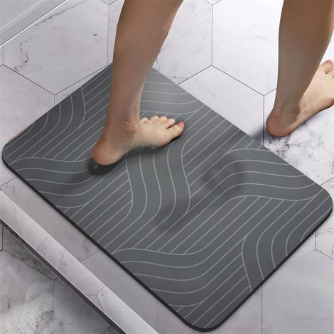 JSSEVN - Absorbent Non-Slip Bath Mat for Bathroom, Modern Black Grey Diatomite Soft Rectangular Mat, Quick Drying, Washable (40x60cm) (1/5)