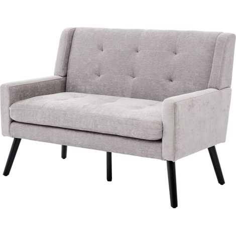 Panca imbottita 2 posti in lino grigio chiaro con gambe in legno antiscivolo HOMVRA (1/5)
