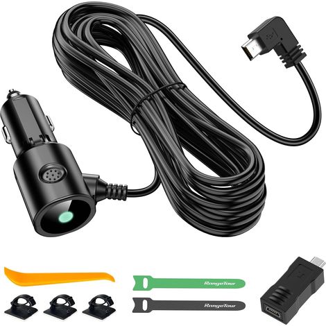 Chargeur de Voiture pour caméra embarquée, Mini USB et Micro USB, Cordon d'alimentation Universel pour enregistreurs de Conduite de Type L, Cordon d'alimentation de 3,5 m / 11.5ft, 12 V/24 (1/5)