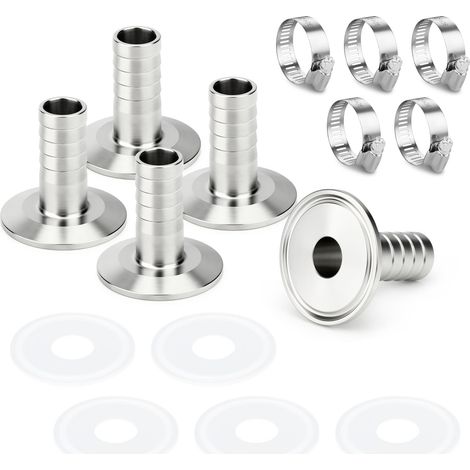 2PCS 304 Acier inoxydable 1.5" Tri Clamp vers 19MM Embout Cannelé Raccord de Tuyau Sanitaire Connecteur pour Brasserie Maison Diamètre extérieur de la ferrule 50.5mm (1/5)