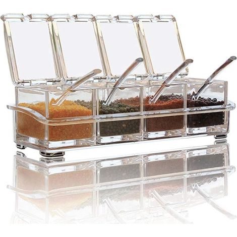with 4 Canned Spoons Lid and Spoon Seasoning Box Set, 4 Pieces Transparent Salt Spice Jar Bottles,K (1/5)