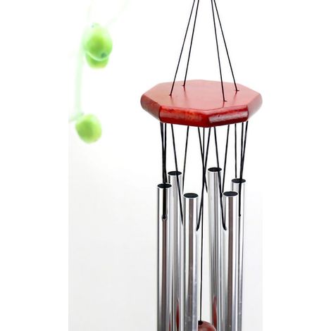 Carillon Vent Decoratif, Bois Fir et Tubes Aluminium Multi Son Harmonieux, Style Cabane Silver White Gift for Home (1/4)