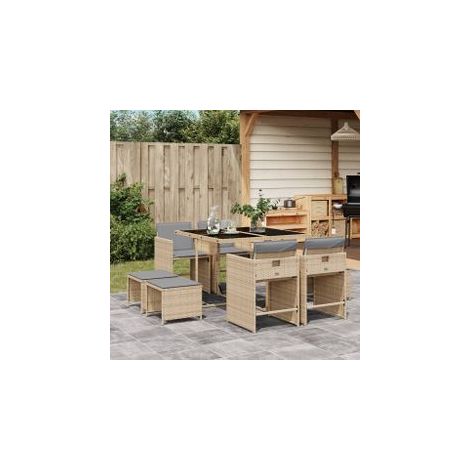 Ensemble à manger de jardin et coussins 9 pcs mélange beige (1/5)