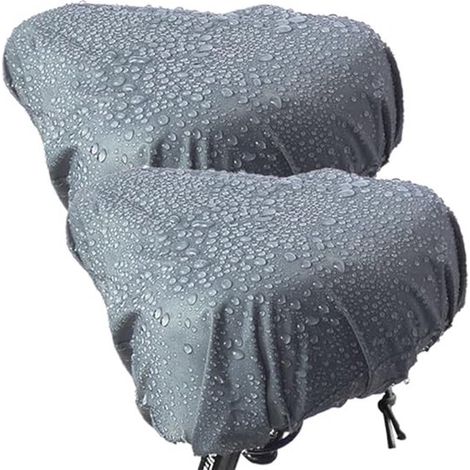 Housses de selle de vélo imperméables – Lot de 2 – 24 x 27 cm – Tissu Oxford résistant à la pluie, aux UV et à la poussière – Pour vélo de ville, vélo électrique et selle large – Gris (1/5)
