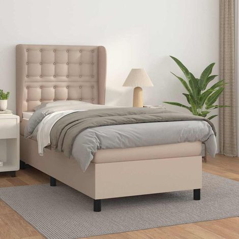 Cama box spring con colchón cuero sintético capuchino 80x200 cm (1/5)