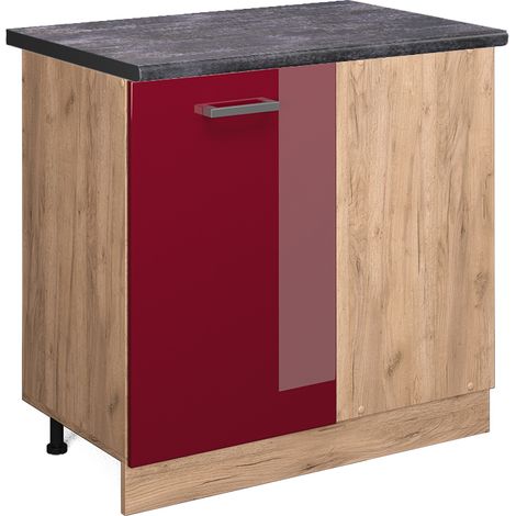 Eckunterschrank R-Line, Bordeaux Hochglanz, 86 cm, AP Anthrazit, Vicco