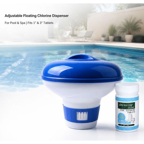 Distributeur de Chlore Flottant - Bleu et Blanc - PP - Réglable pour Tablets 1/3 Pouces - Accessoire Piscine et Spa (1/5)