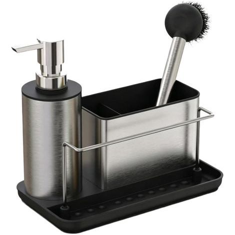 Distributeur Savon Cuisine avec Porte-éponge, Porte-torchon, Organisateur Salle Bain élégant, Compact et Pratique pour lavabo (1/5)