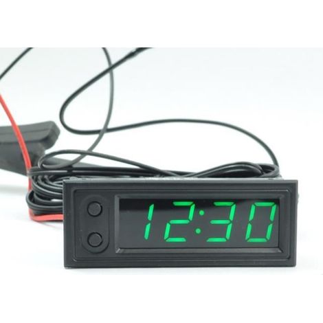 1 pièce Jauge de carburant, thermomètre électronique et horloge LED 3-en-1, affichage tension 5,0–28 V, rétroéclairage vert, pour voiture (1/3)