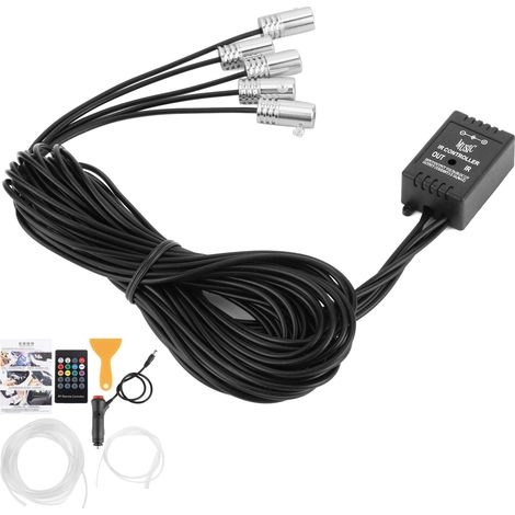Kit LED RGB intérieur voiture 5 lampes ambiantes, télécommande contrôle musique voix, modes multiples, pour panneau de porte tableau de bord (1/5)