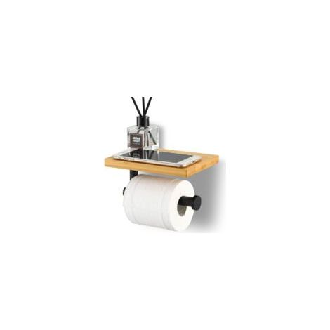Porte Papier Toilette avec Etagère Bambou Salle de Bain Porte Rouleau en Acier Inoxydable SUS304 Support Mural Noir Mat,Version percée