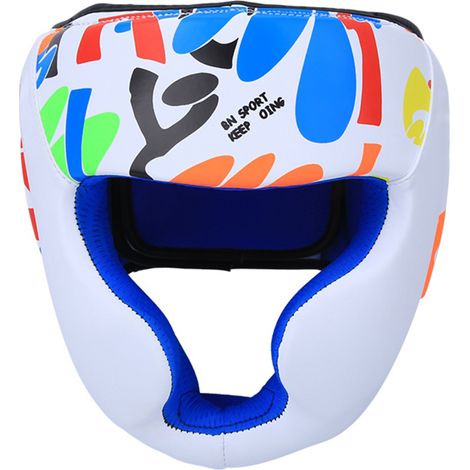 Casque De Boxe Enfants - PU Souple + EVA - Protection Tête Visage Pour Entraînement Boxe Muay Thai Taekwondo Sanda - Taille 23x21 cm - 1 Pièce (1/5)