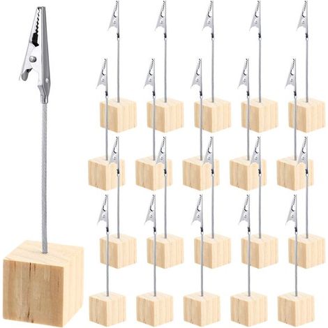 20 pezzi - Portafoto con base in legno - Portafoto con clip - Portafoto con clip - Clip per foto - Supporto da scrivania per carta memo - Porta note con foto - (1/5)