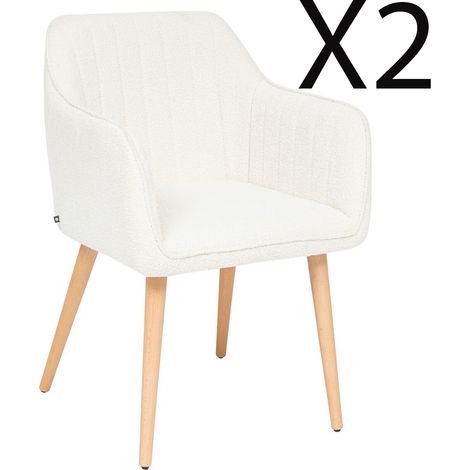 Lot de 2 fauteuils en tissu coloris blanc et pieds en bois naturel - Longueur 57 x Profondeur 60 x Hauteur 83,5 cm (1/4)