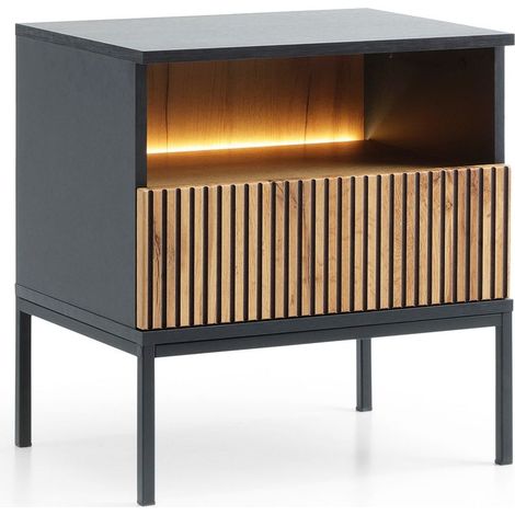 Nachttisch mit Schubladen Haller - Nachtkommode für Polsterbett, Boxspringbett - Nachtschrank, Telefontisch - Loft Stil (Wotan Eiche / Schwarz) (1/5)