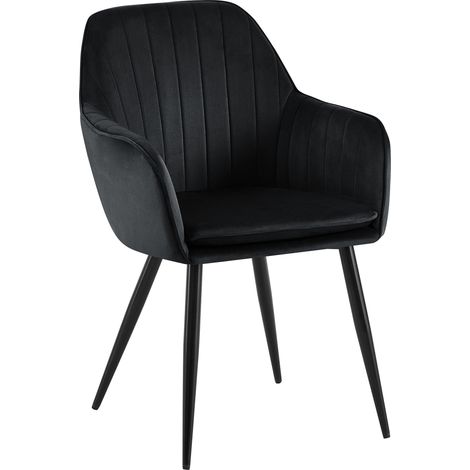 Fauteuil élégant en velours noir avec coutures verticales et pieds métal noir 100007456 (1/5)