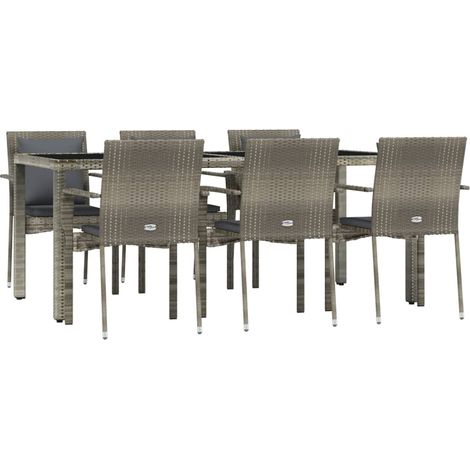 Mobili da pranzo e cuscini da giardino 7 pezzi in rattan grigio 020014901