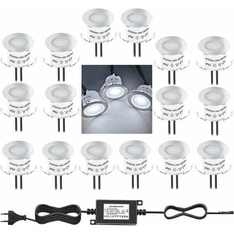 Lot de 10 Mini Spot LED Encastrable Extérieur, IP67 Étanche, Lumière Blanc du Jour 4500K, Lampe de sol 32MM 0.6W DC12V pour Chemin Terrasse Bois Piscine Escalier (1/4)