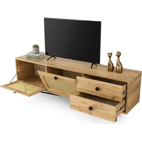 Dmora - Mueble de televisión Hebe, Aparador de salón, Mueble bajo para TV, Base de pared equipada, 180x40h60 cm, Roble y Negro, con embalaje reforzado
