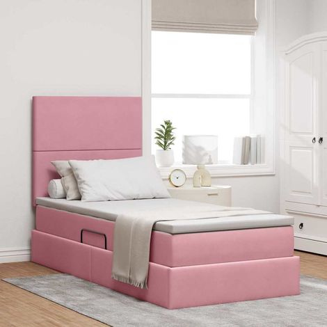 Cama con almacenamiento y LED Rosa 90 x 200 cm Terciopelo
