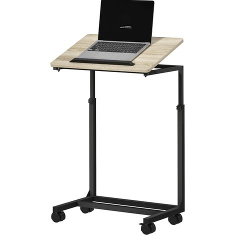 Table d'appoint en C réglable en hauteur avec roulettes, 55 x 36 x 62,5-82,5 cm, blanche (1/5)
