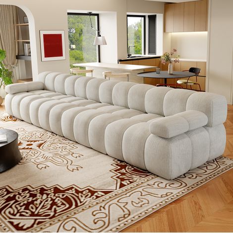 MODFU – Canapé d'angle tissu – Mousse haute élasticité et lignes fluides – Livré compressé – Blanc (1/5)