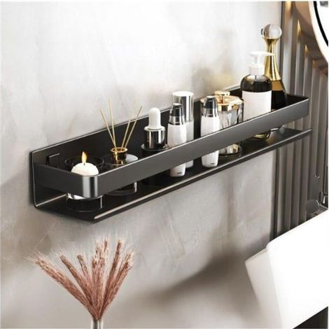 Badezimmerregal, keine Bohrung erforderlich, Wandmontage, Ablage für Waschbecken, Edelstahl 304, 50 × 10 × 6 cm, Schwarz (1/5)