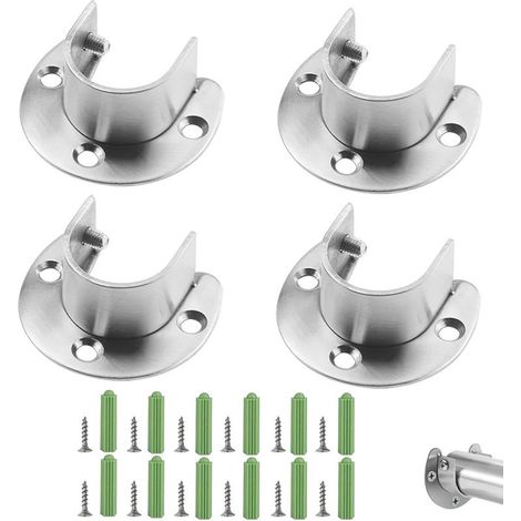 4-piece set: Clothes rail tube brackets, stainless steel clothes rail brackets, adjustable flanged rod brackets, U-shaped clothes rail brackets for 22-26 mm wardrobe brackets (4) (1/5)