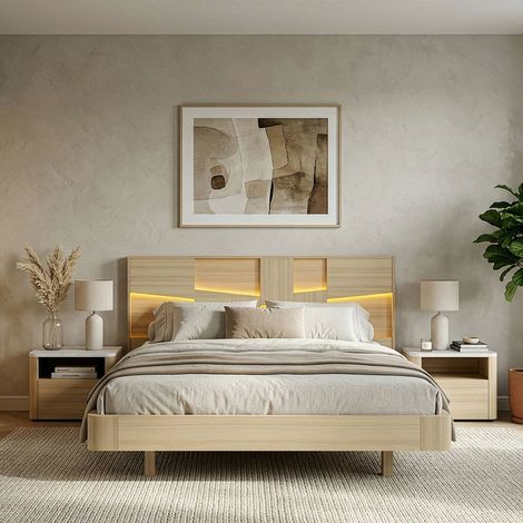 Lit 140x190 cm avec tête de lit décor chêne clair (1/5)