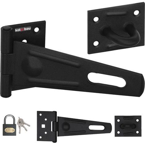 Cerrojo, recubierto de acero galvanizado negro, con candado, 150x45 (1/5)
