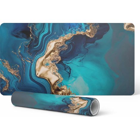 Alfombrilla protectora para escritorio, teclado y rat贸n con dise帽o de ondas abstractas, 120x60 cm.