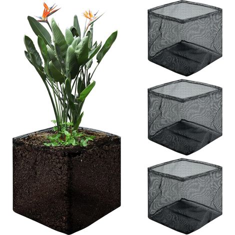 Ensemble de 4 grands sacs de culture hydroponiques réutilisables en filet, adaptés aux étangs, aux marais et aux plantes terrestres (carrés) - 18 cm de haut x 18 cm de long/largeur
