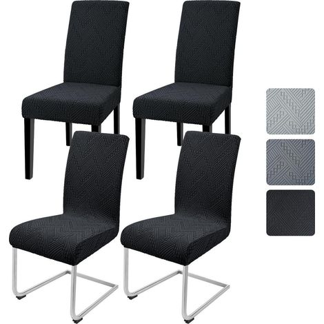 Housses de chaise Jacquard extensibles pour salle à manger, lot de 4, noir (1/5)