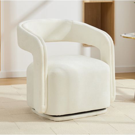 Sillón giratorio 360° estilo barrel de chenilla blanca 70 x 65,5 x 74 cm HAVRYA (1/5)