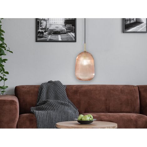 Kleine LED Pendelleuchte einflammig mit Glasschirm Bernstein Ø 21cm