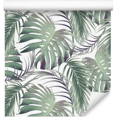 Carta da parati con foglie di palma e monstera per soggiorno e camera da letto, 50x1000 cm (1/5)